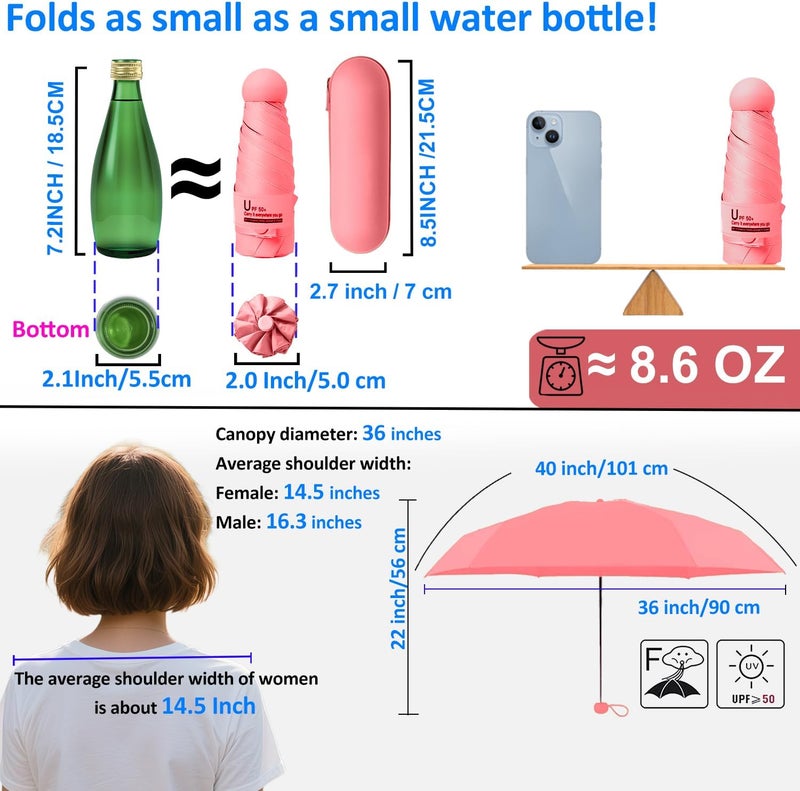 BAODINI Travel Essentials Mini Umbrella for Purse With Case Small Compact UV Sun Protection Lightweight Tiny Pocket Manual Open Close Umbrella for Women Kids and Men Fits Purse Backpack - Image 4
